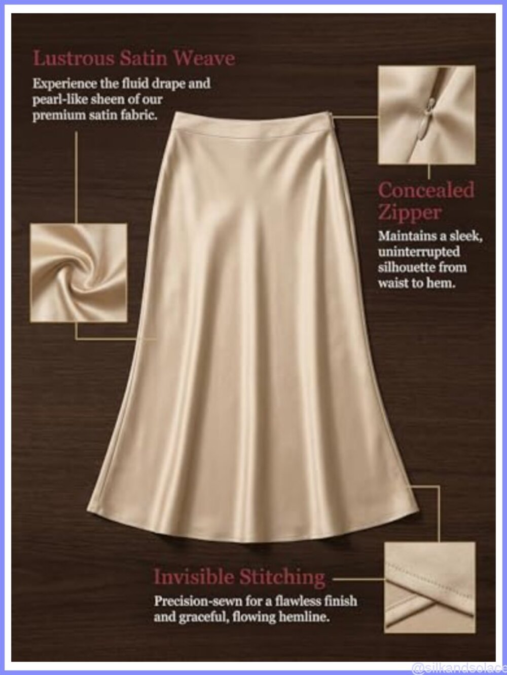 CUPSHE Women's Satin A-Line Midi Skirt High Waist Side Zipper Lightweight Soft - Picture 3 of 6